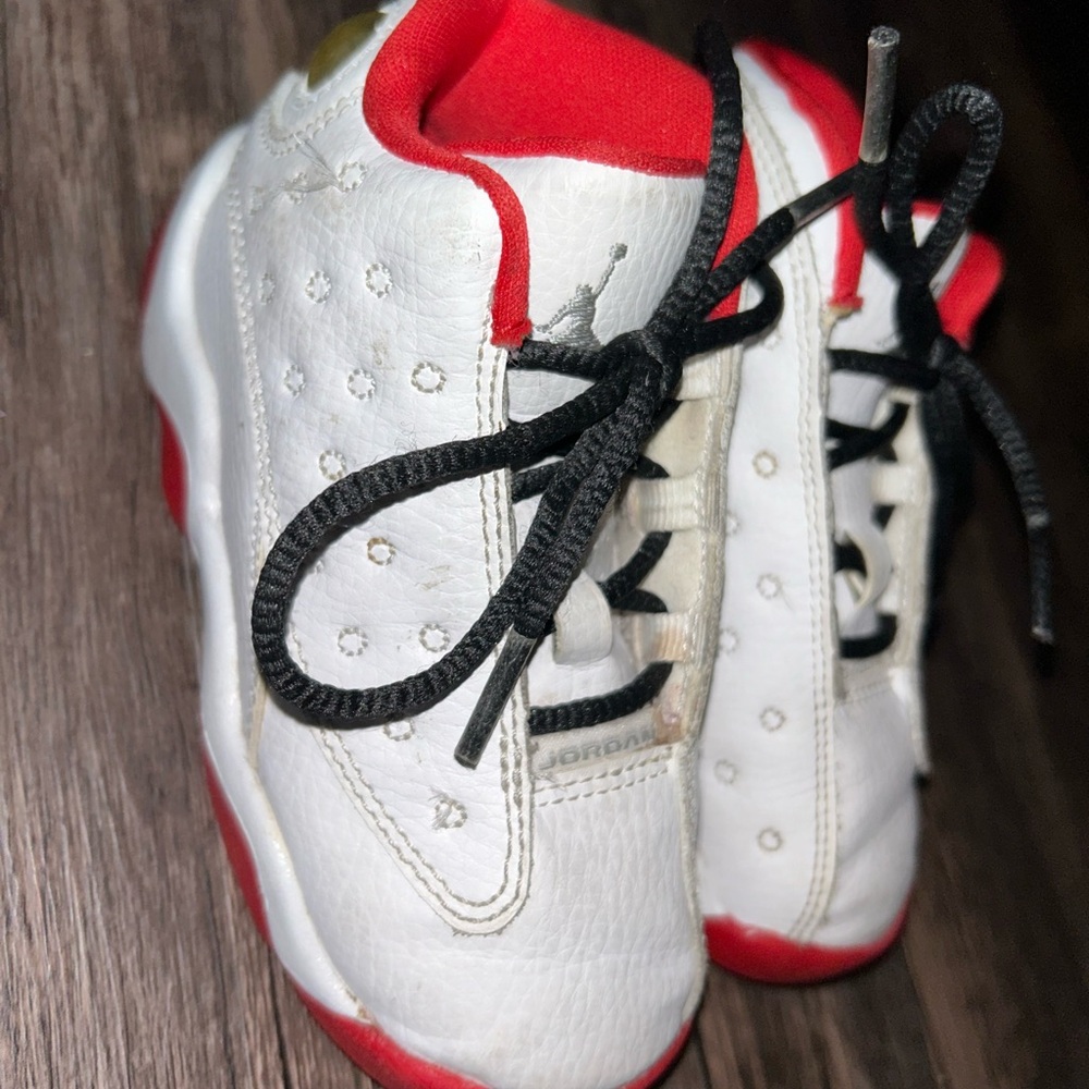 Kids 8c White and Red Jordans